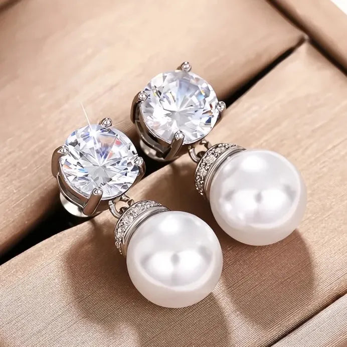 Elegant Women Silver Color Pearl Dangle Earrings Stylish Wedding Jewelry