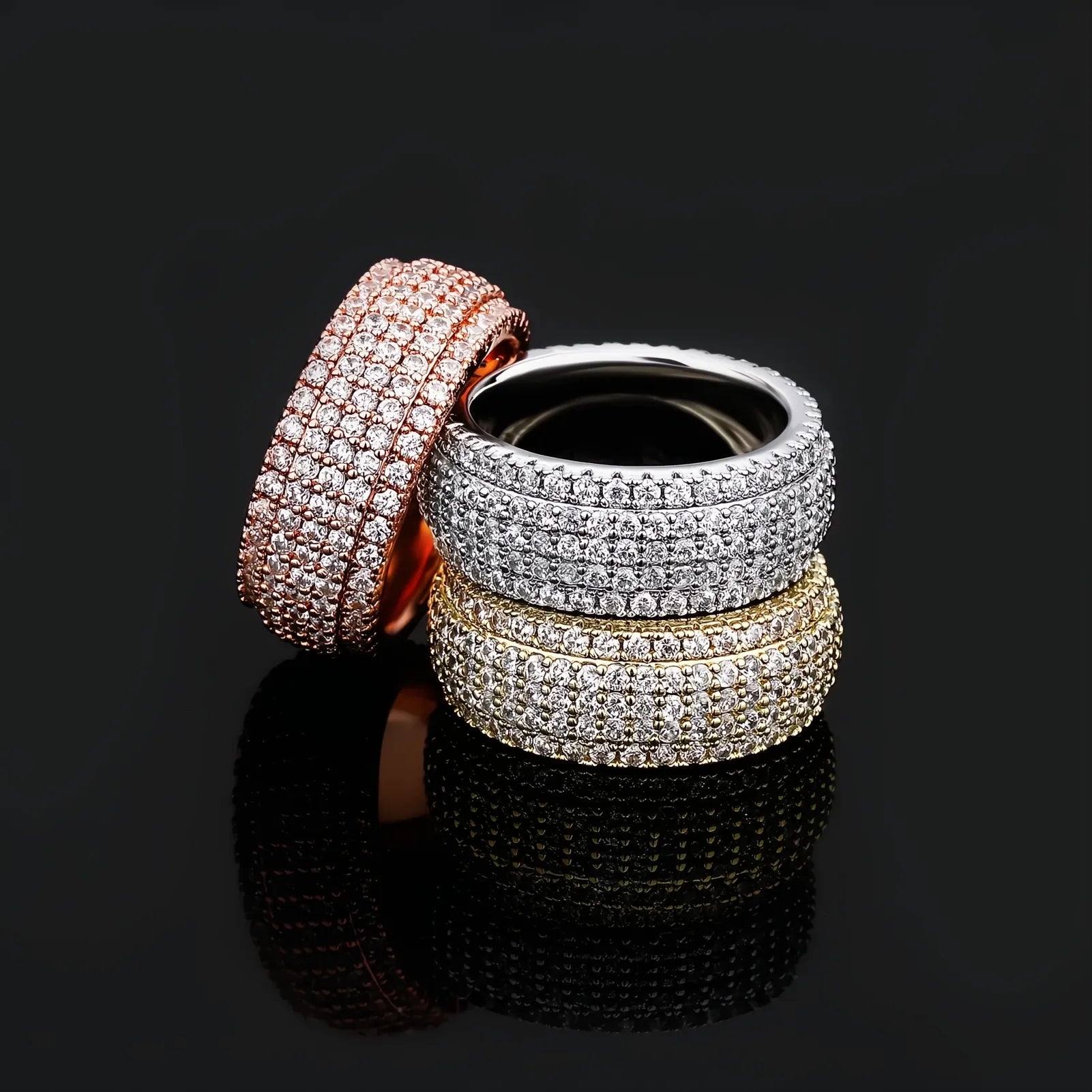 5 Layer Iced Out CZ Band Ring – Full Micro Pave Hip Hop Ring for Men Women