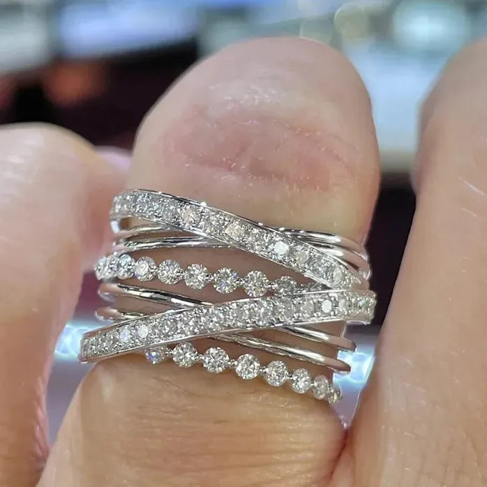 Silver Color CZ Cross Ring for Women Bridal Wedding Party Jewelry