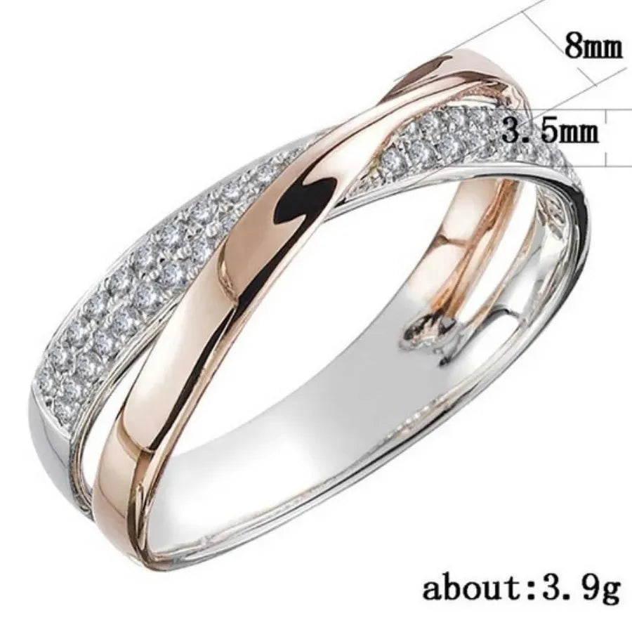 Fresh Two Tone X Shape Zinc Alloy Cross Ring for Women Wedding Jewelry Trend