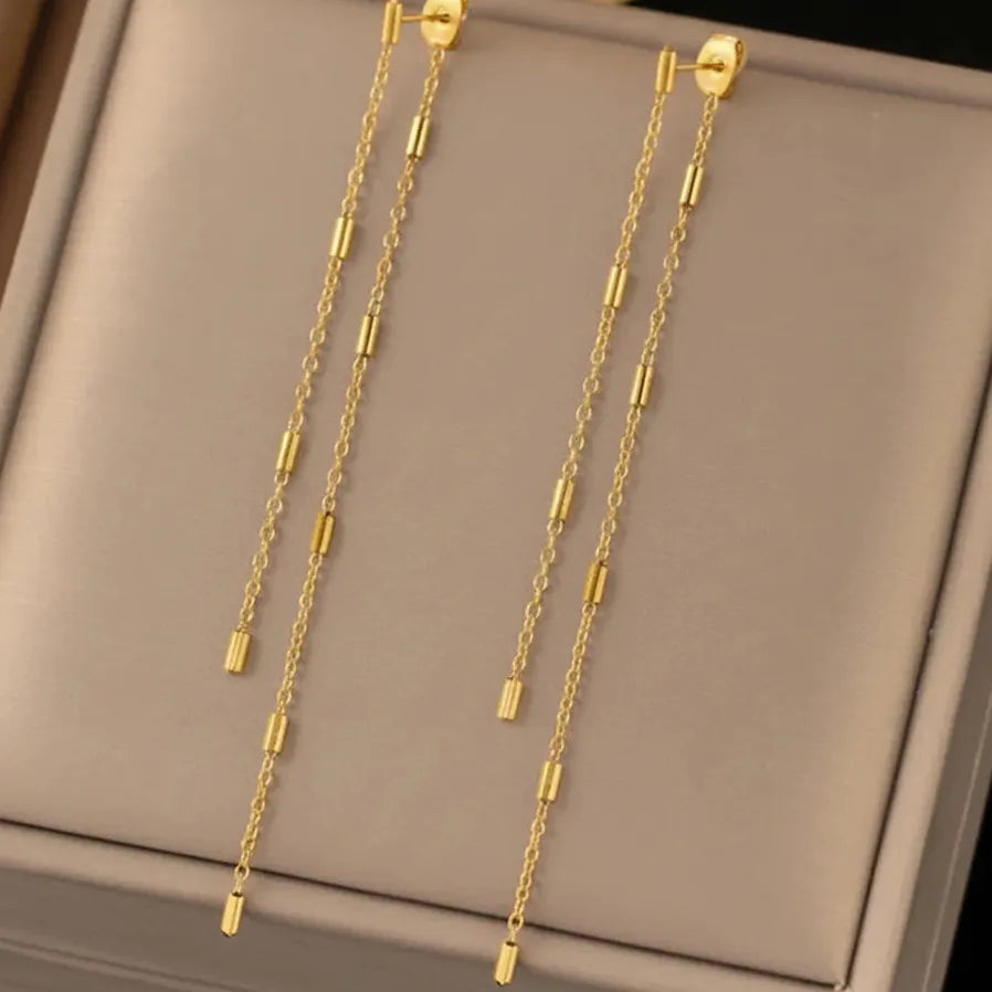 Stainless Steel Geometric O-Chain Tassel Drop Earrings for Women Jewelry