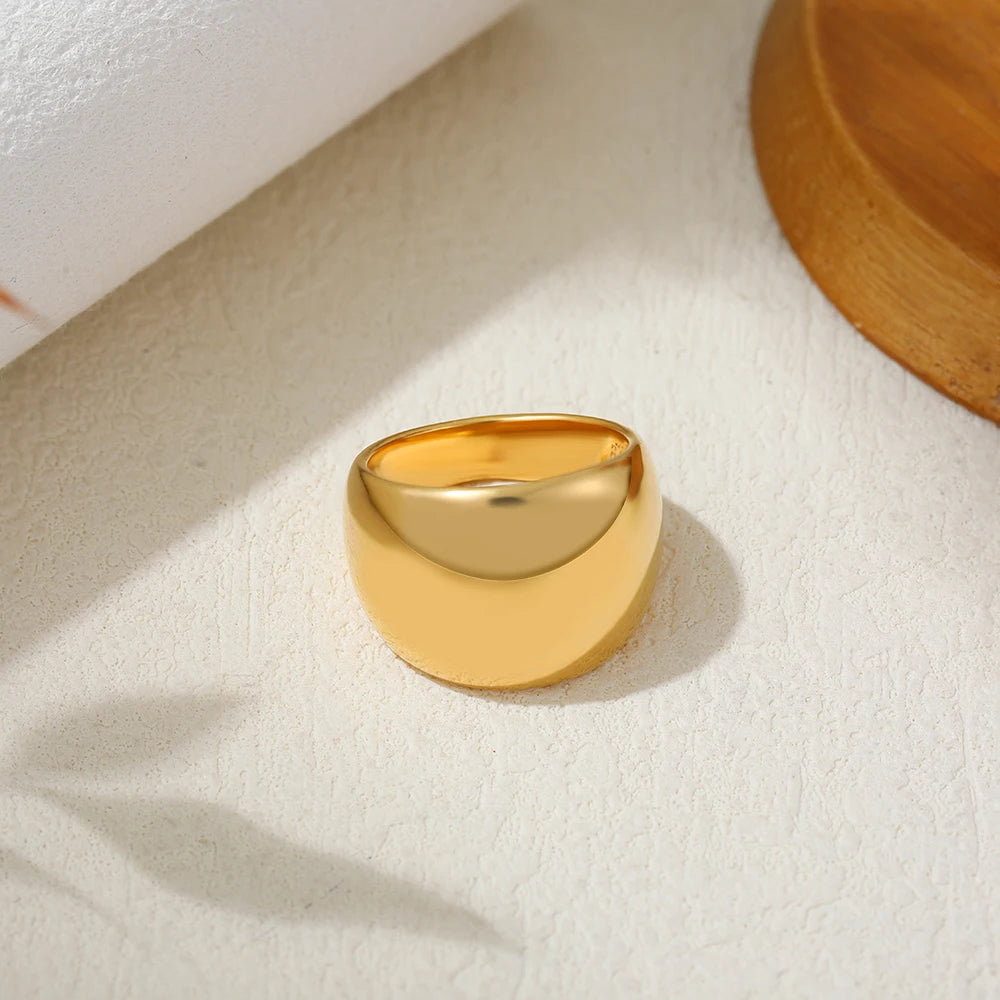 18K Gold Plated Stainless Steel Wide Dome Knuckle Ring for Women Minimalist Punk Vintage Jewelry