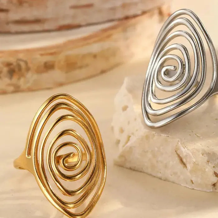 Adjustable Stainless Steel Open Oval Spiral Ring Boho Unisex Jewelry