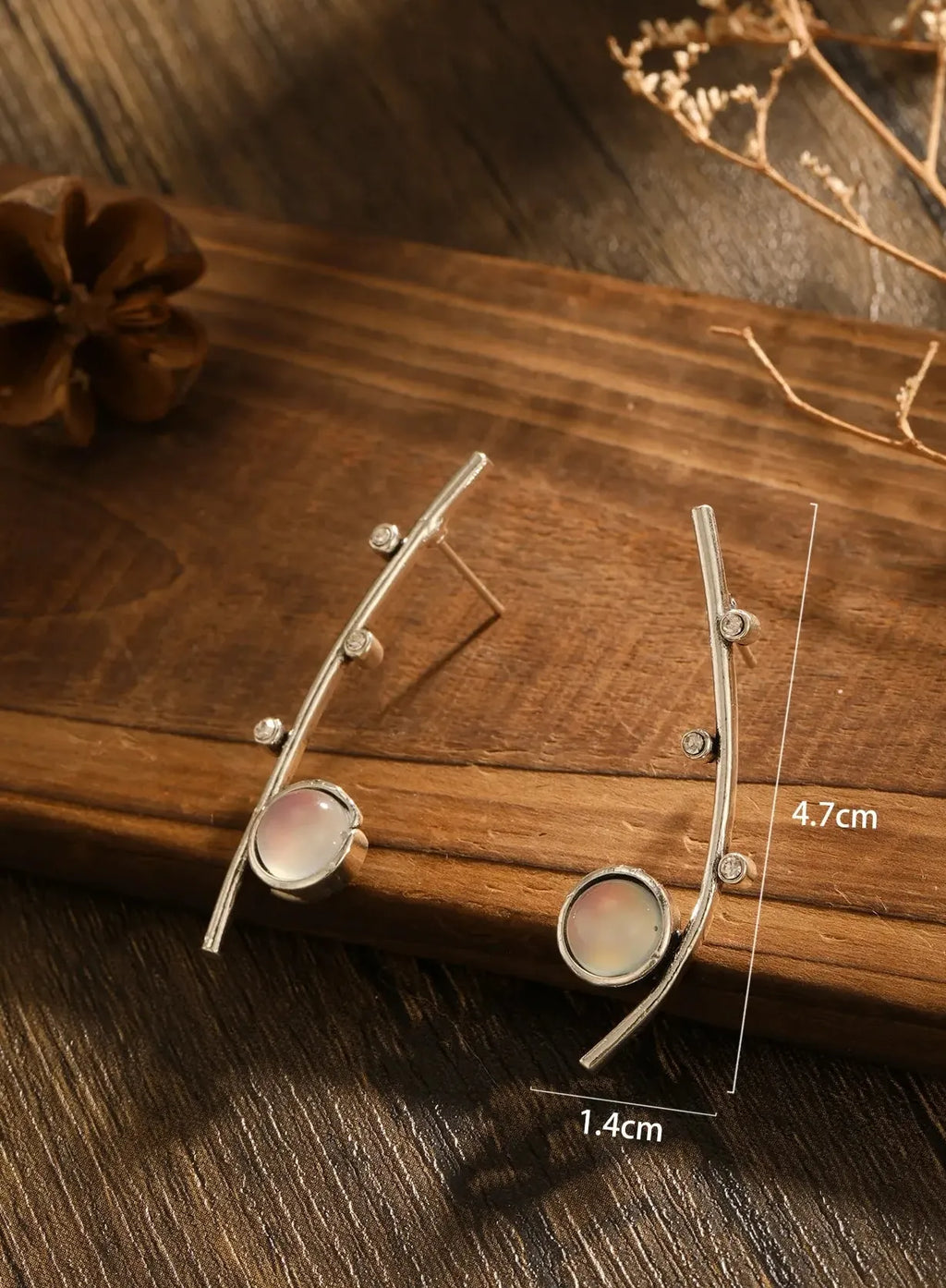Bohemian Moonstone Long Drop Earrings Retro Tree Branch Pendant Jewelry Gift