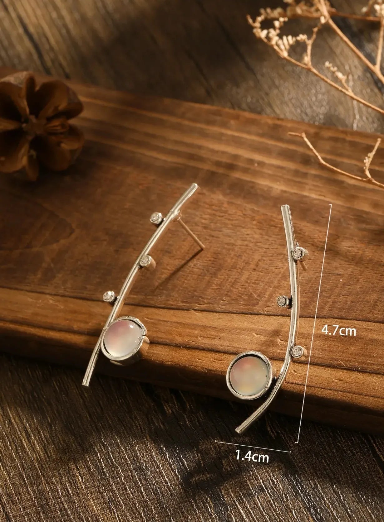 Bohemian Moonstone Long Drop Earrings Retro Tree Branch Pendant Jewelry Gift
