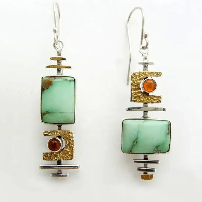 Geometric Green Stone Musical Symbol Drop Earrings Zinc Alloy for Women
