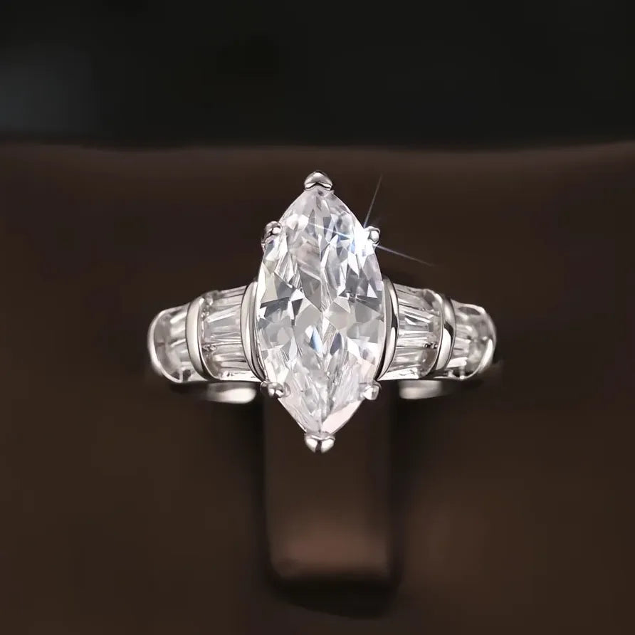Geometric Marquise Cubic Zirconia Women's Engagement Wedding Eternity Ring