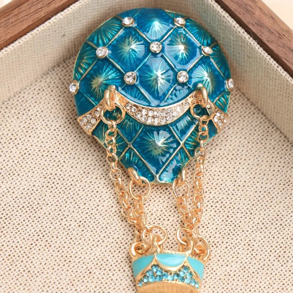 Classic Blue Hot Air Balloon Brooch Pin for Women & Men