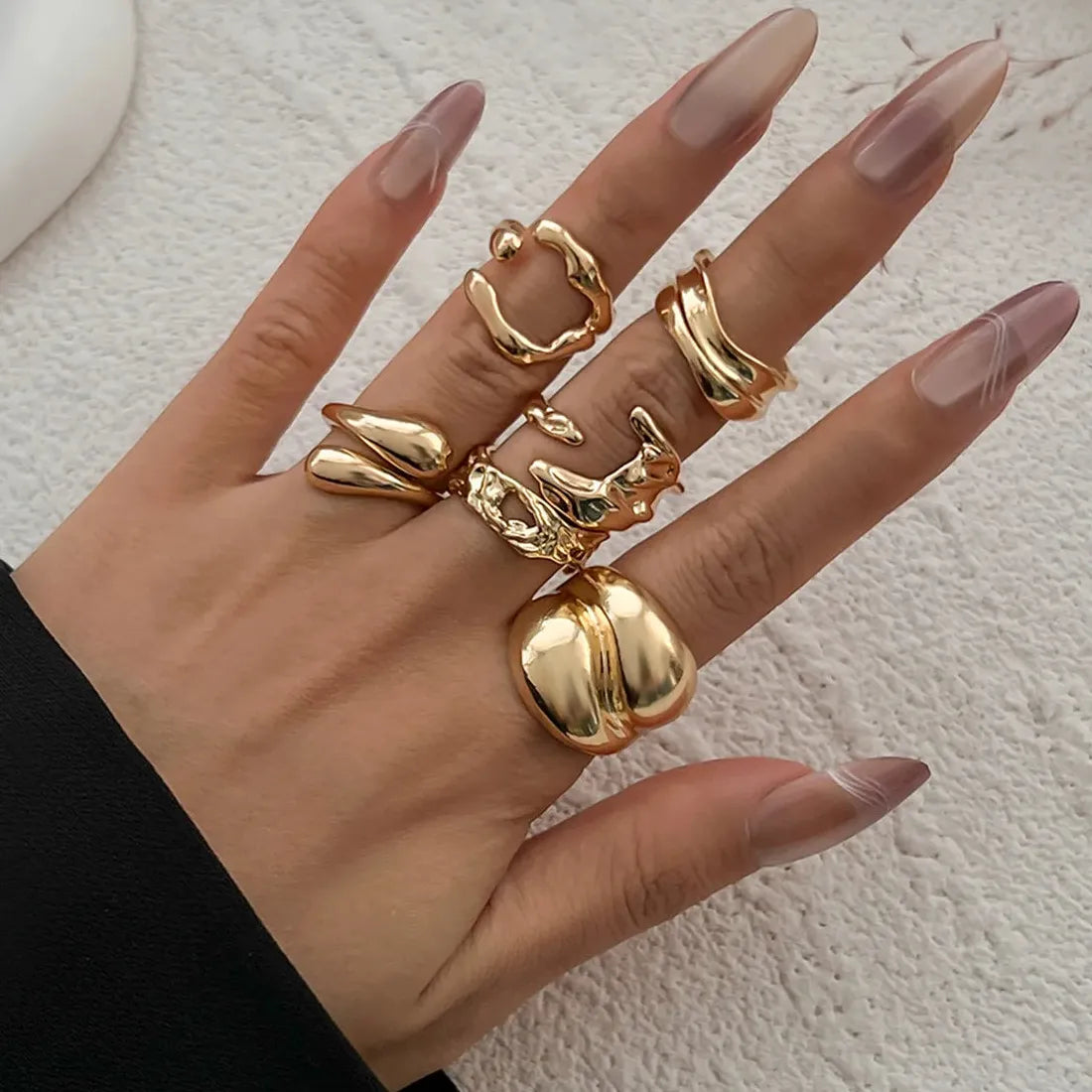 6Pcs Adjustable Vintage Geometric Metal Rings Set Gold Silver Bridal Jewelry
