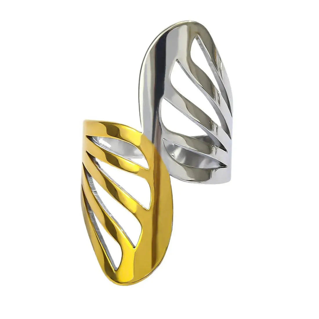 Vintage Geometric Multi-Layer Irregular Leaf Heart Stainless Steel Cocktail Ring