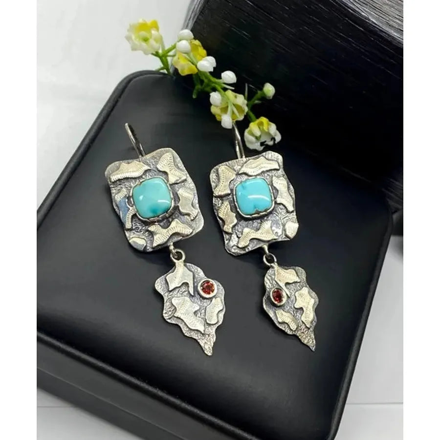Irregular Geometric Long Pendant Drop Earrings Tribal Turquoise Zinc Alloy Jewelry
