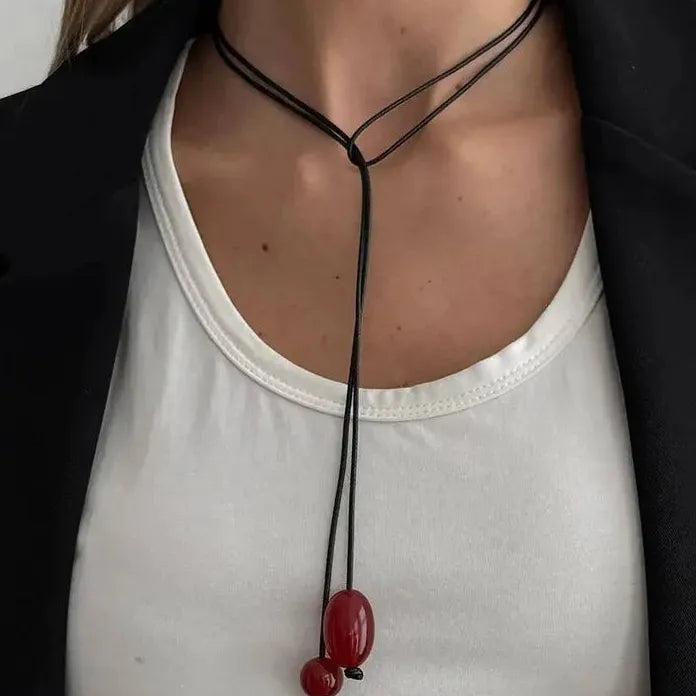 Minimalist Water Drop Pendant Choker Necklace Women Adjustable Black Cord