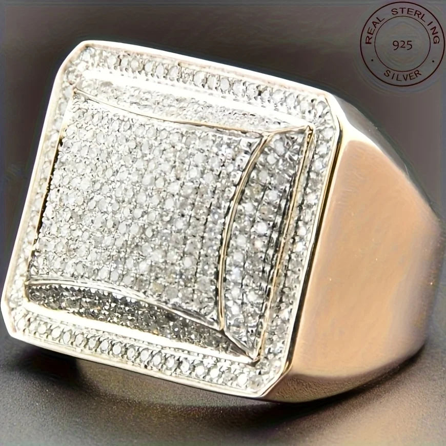 2025 Bling Huge 925 Sterling Silver Iced Out Hip Hop Ring for Men – Square Cut Zircon