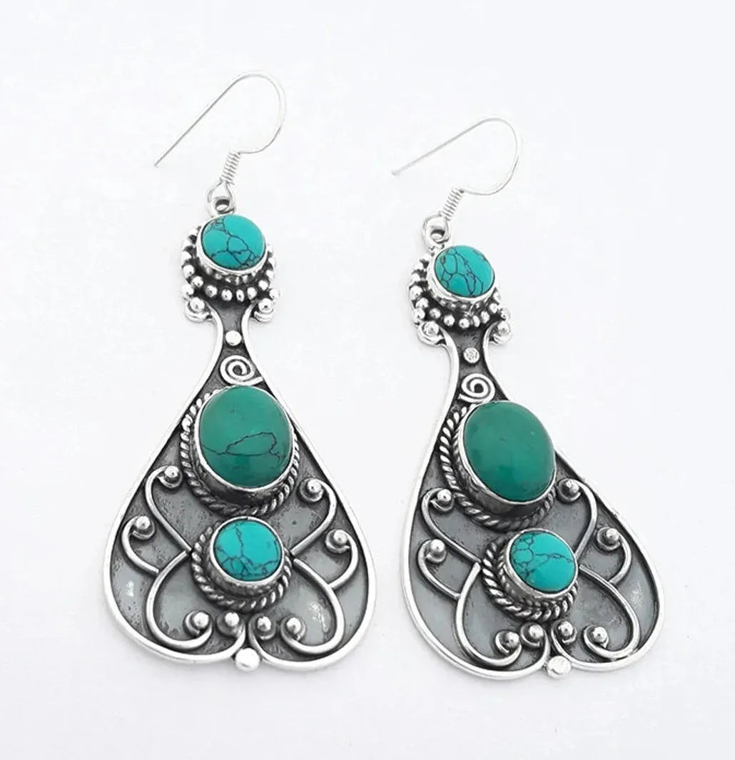 Bohemian Retro Geometric Drop Earrings Women’s Ethnic Imitation Turquoise Jewelry