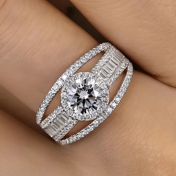 Elegant Silver Color CZ Bridal Wedding Engagement Band Ring