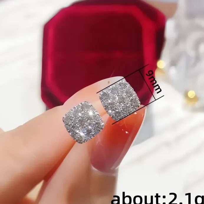 Geometric Cubic Zirconia Stud Earrings Minimalist Wedding Gift for Women