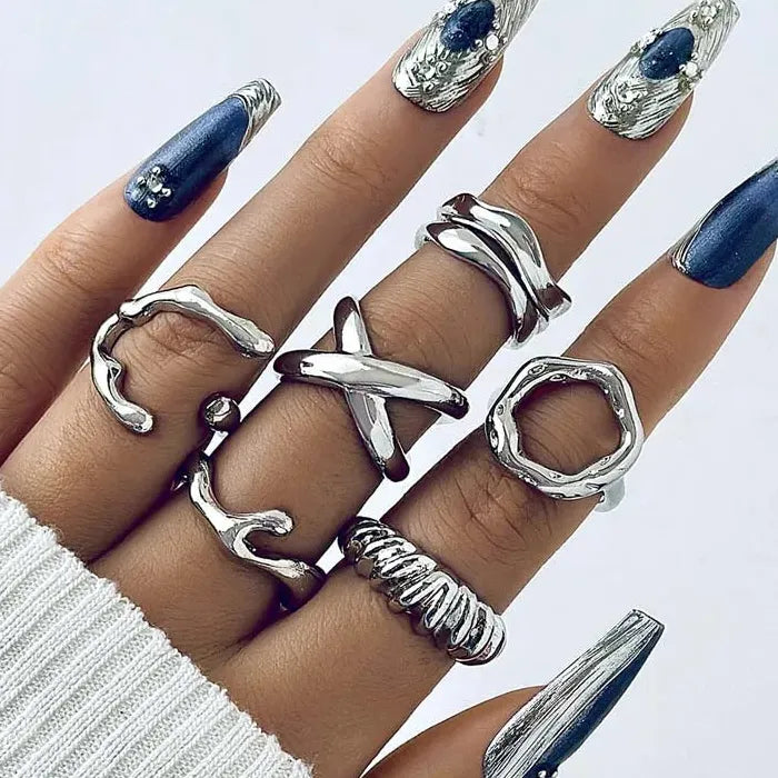 9Pcs Gold Geometric Adjustable Rings Set Fashion Jewelry for Men Women