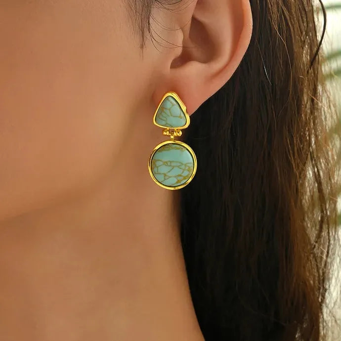 Bohemian Style Retro Geometric Turquoise Zinc Alloy Drop Earrings for Women