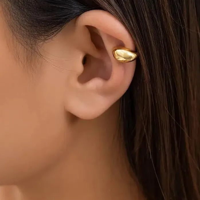 Gold Water Drop Clip Earrings Gothic C Shape Ear Cuff Stud for Women
