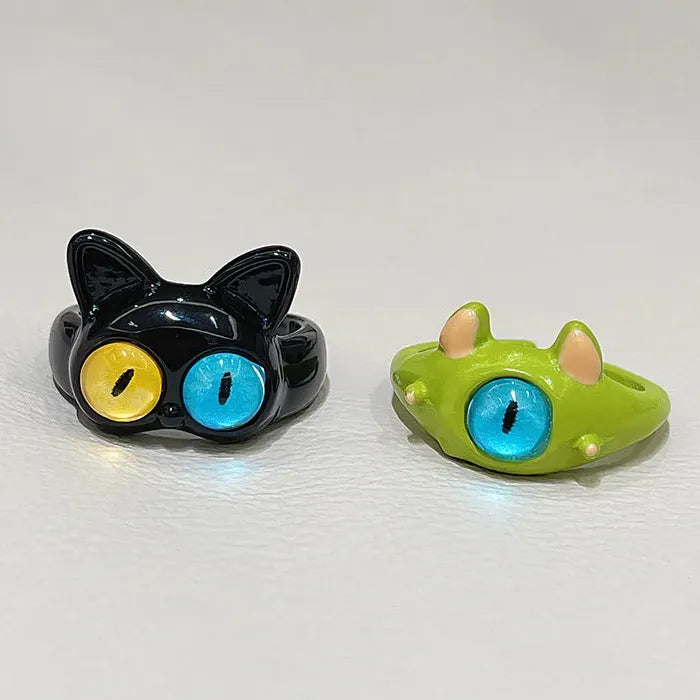 Black Cat Monster Ring Women Acrylic Big Eye Cartoon Couple Jewelry 2026 Trendy Accessory