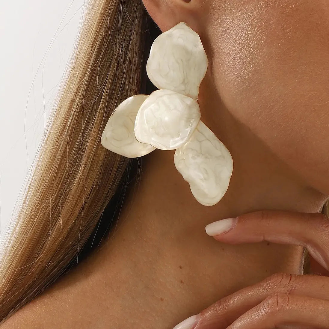 White Oil Drop Big Flower Leaf Earrings for Women Y2K Party Jewelry