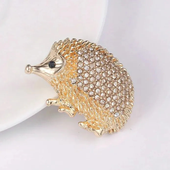 Vintage Ladies Hedgehog Brooch Rhinestone Animal Pin for Dress Accessory