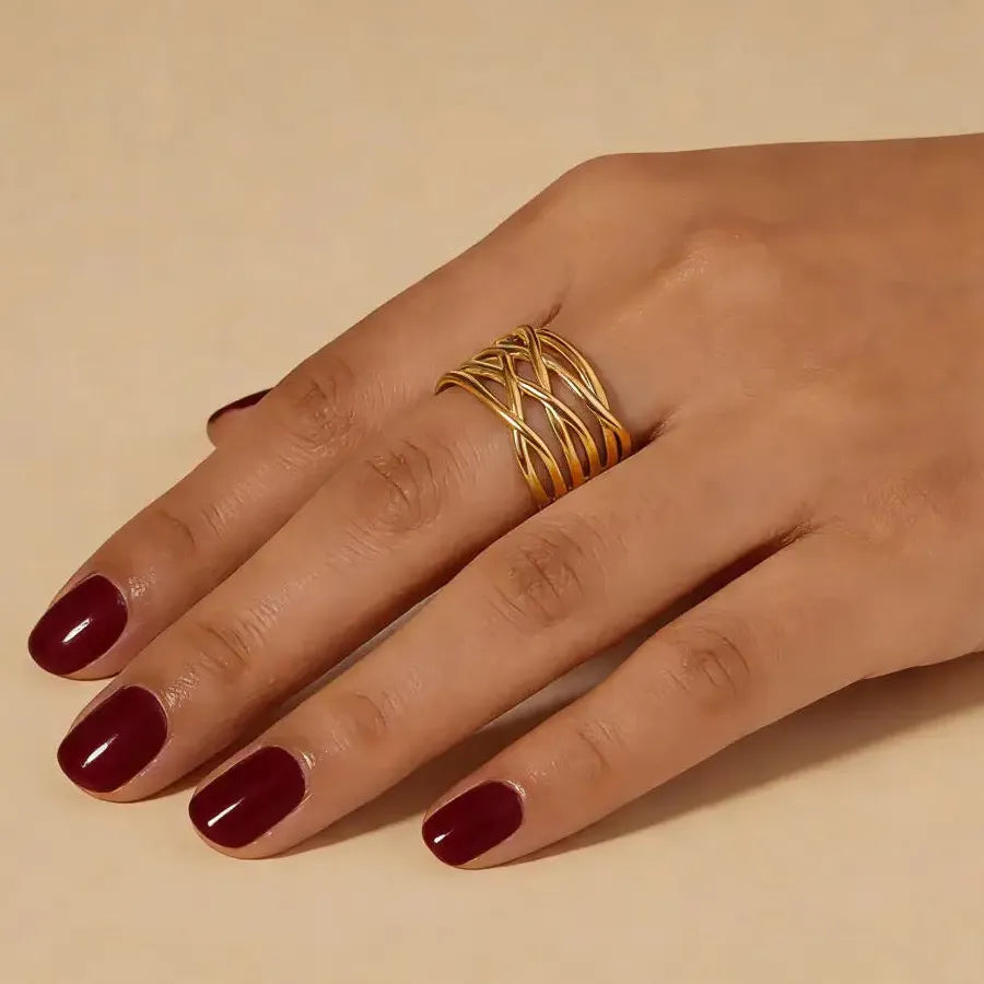 Women’s Stainless Steel Geometric Multi-Layer Line Ring Luxury Fashion Jewelry Gift