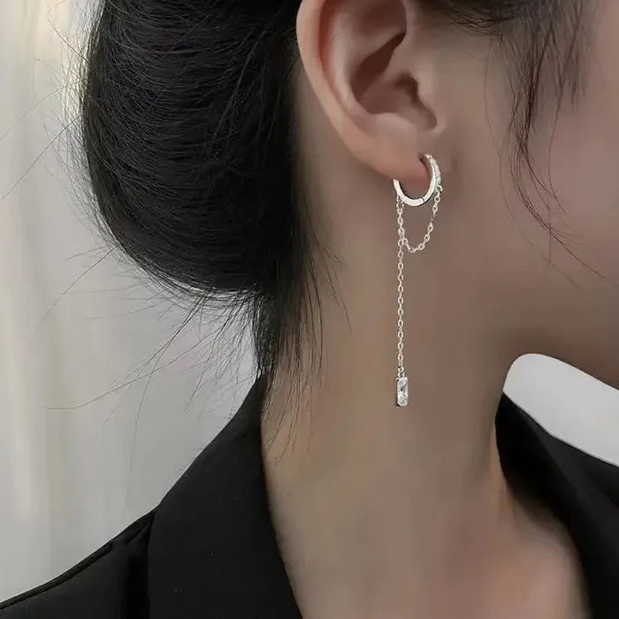 Silver Color Women's Dangle Earrings with Shiny CZ Stone Modern Fashion Jewelry Gift
