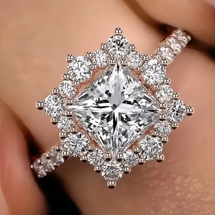 Rose Gold Geometric Cocktail Ring Inlaid Full Bright Cubic Zirconia Jewelry