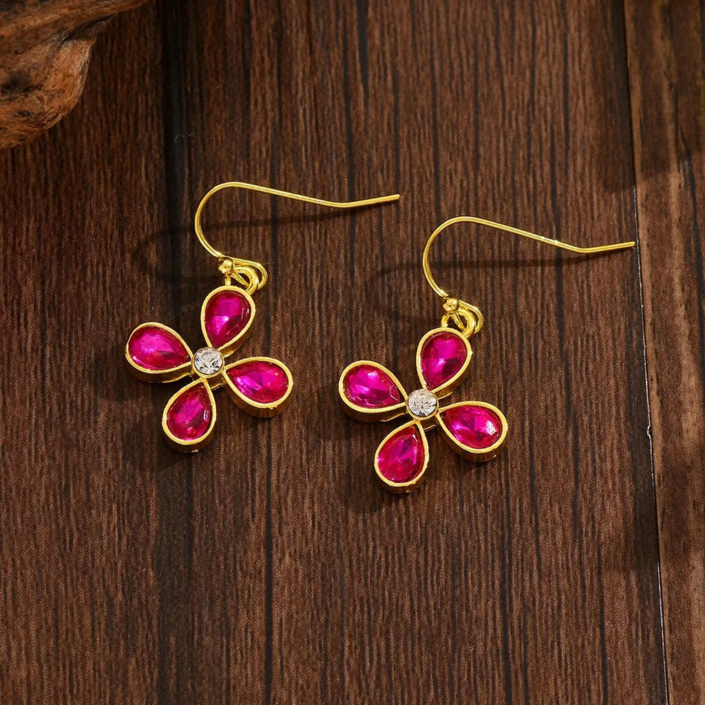 Luxury Gold Flower Drop Earrings Women Copper Multicolor Cubic Zirconia Jewelry