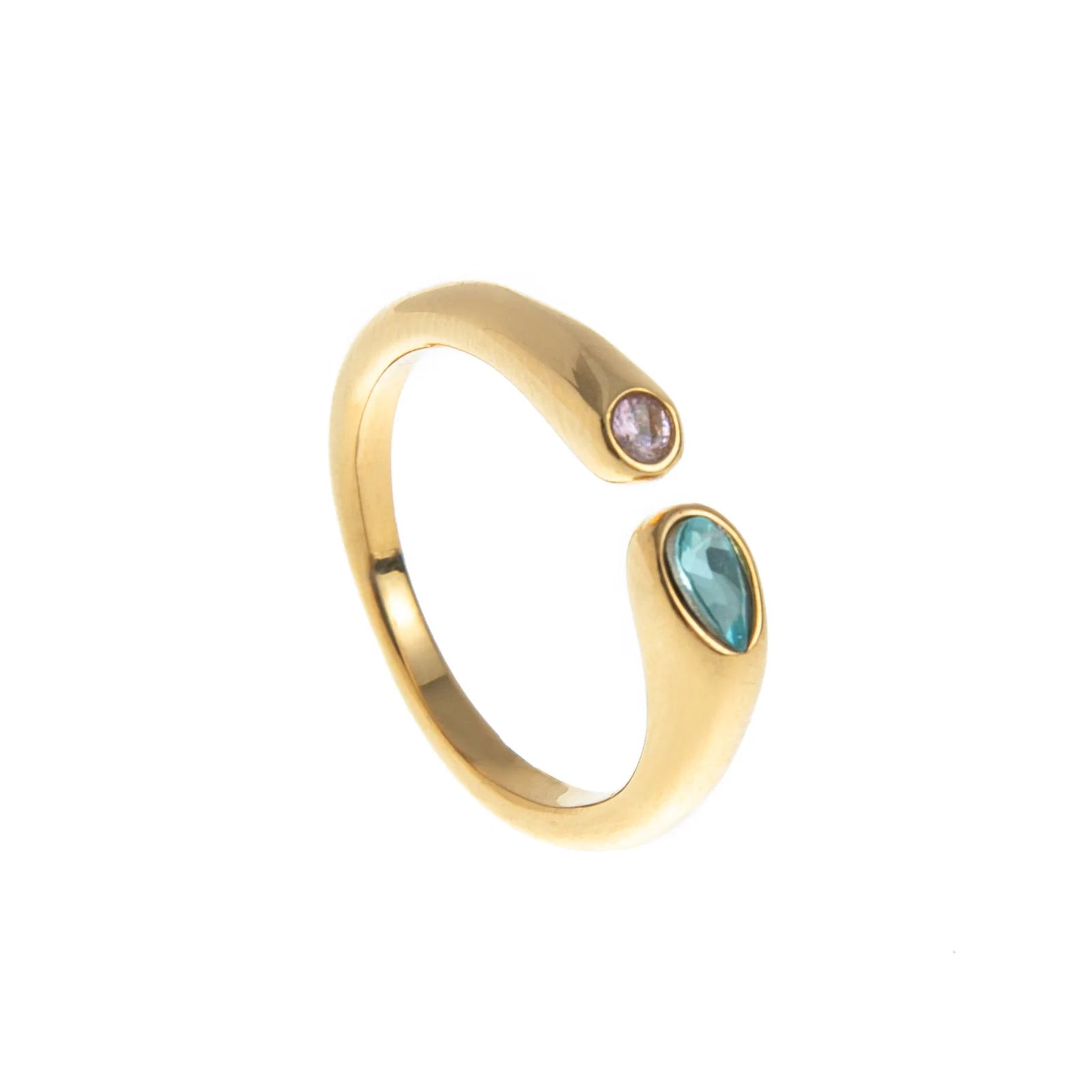 18k Gold Plated Stainless Steel 12 Month Birthstone Water Droplet Zircon Ring