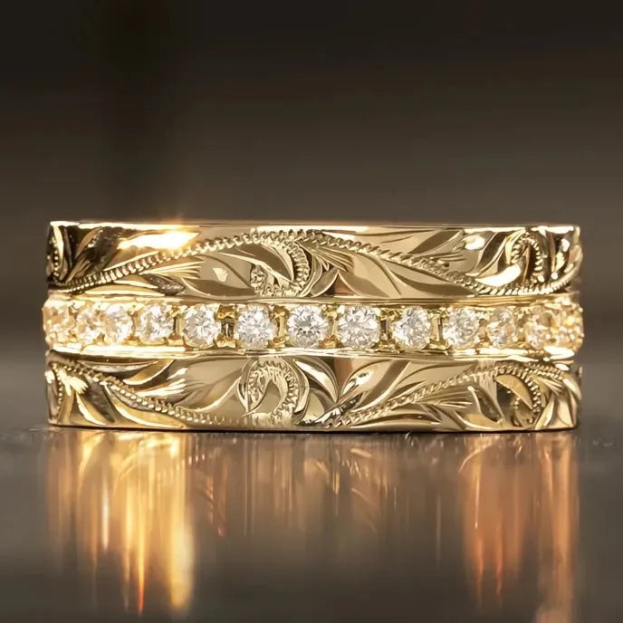 Aesthetic Carved Pattern Wedding Band Ring for Women Brass Cubic Zirconia Silver Gold Color Trendy Jewelry