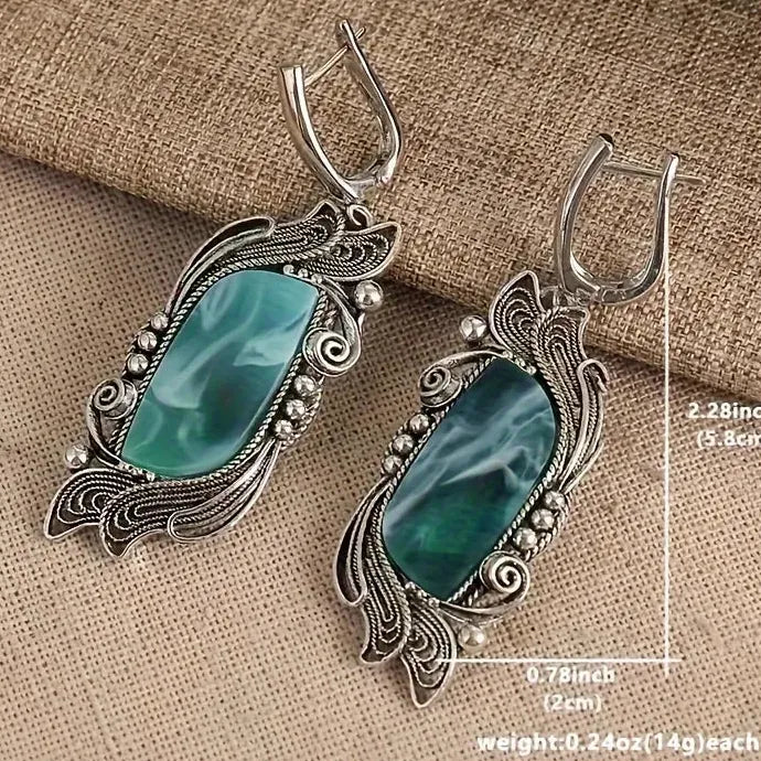 Women's Asymmetric Blue Stone Vintage Handmade Zinc Alloy Pendant Earrings