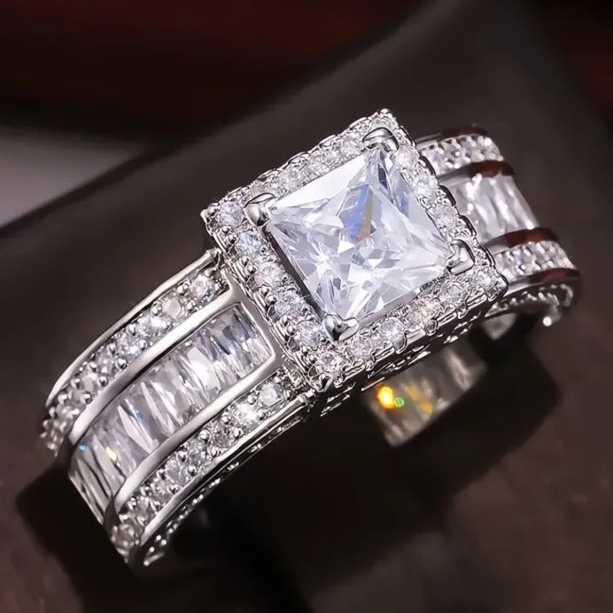 Classic Square Princess Cubic Zirconia Women’s Engagement Wedding Band
