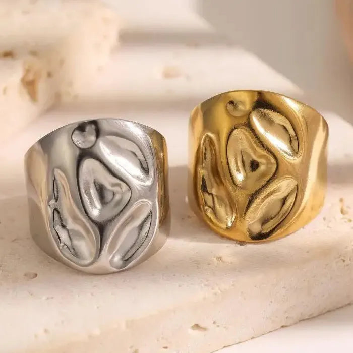 Stainless Steel Irregular Wide Open Ring Unisex Punk Jewelry for Men Women