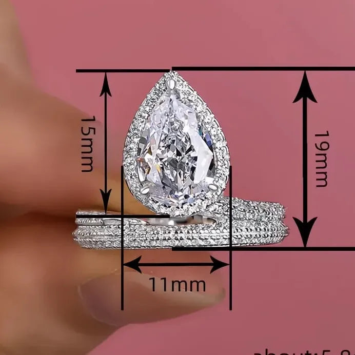 Water Drop Pear Shaped Cubic Zirconia Wedding Band Ring for Women Luxury