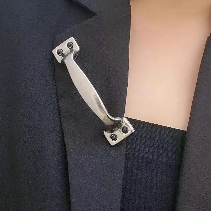 Punk Y2K Metal Door Handle Brooch Zinc Alloy Pin Accessory for Women Men