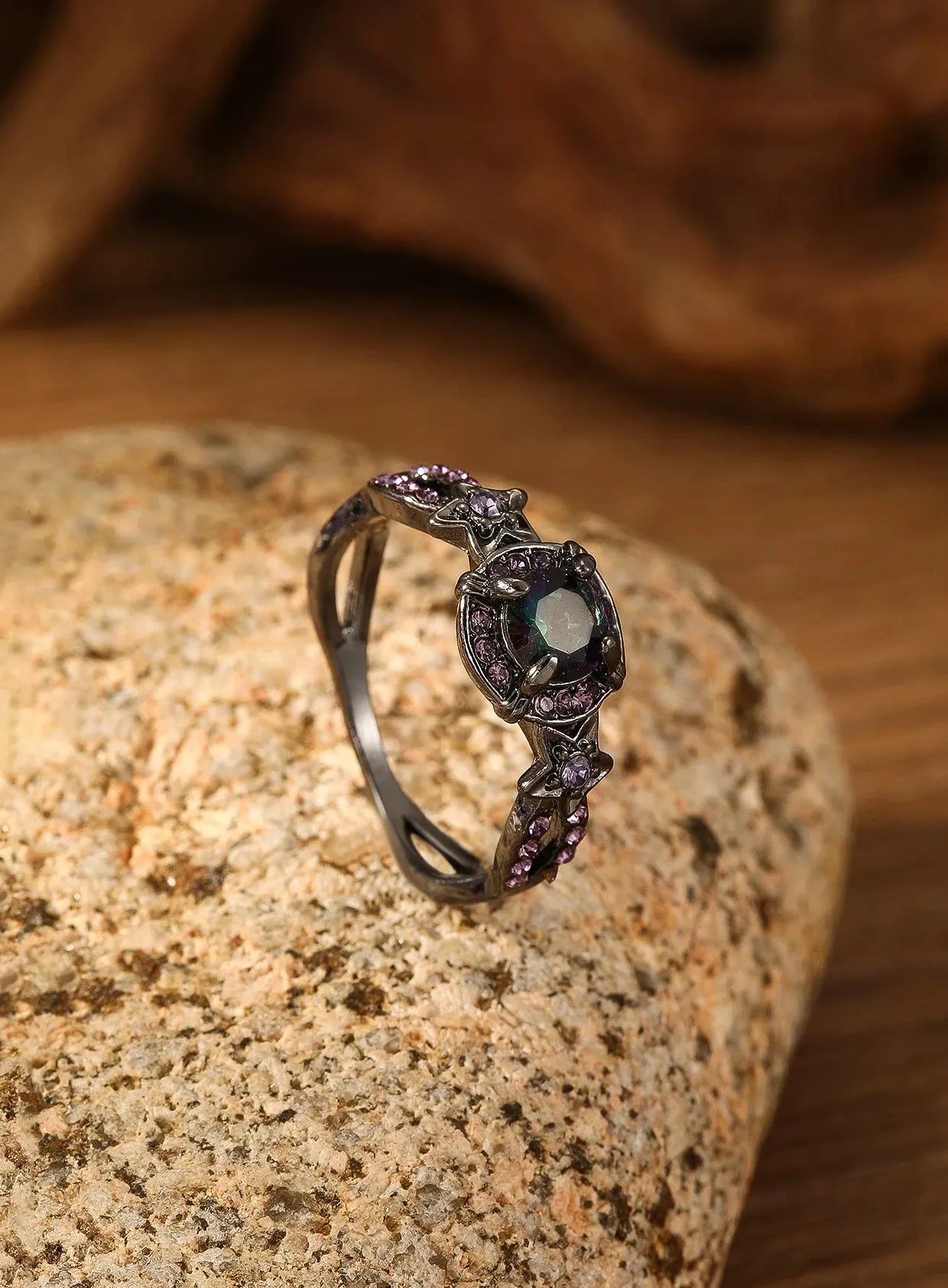 Fashion Gun Black Colorful Imitation Crystal Women's Zinc Alloy Ring Daily Accessory
