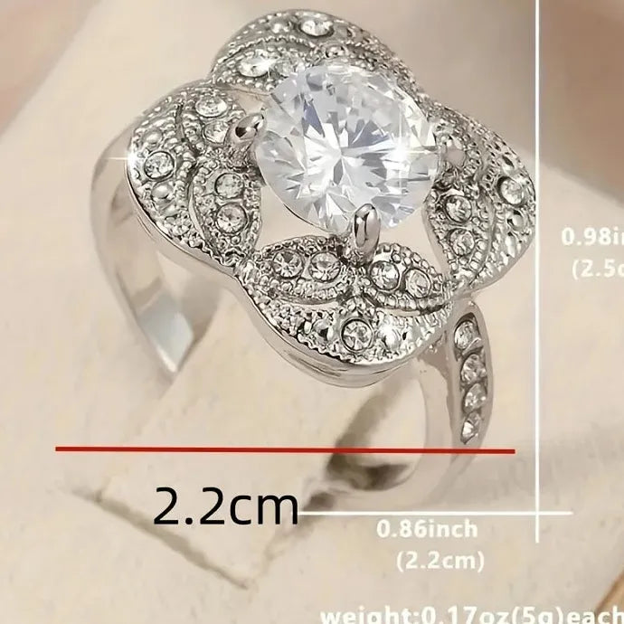 Luxury Zinc Alloy Blossoms Engagement Ring for Women Anniversary Gift Jewelry