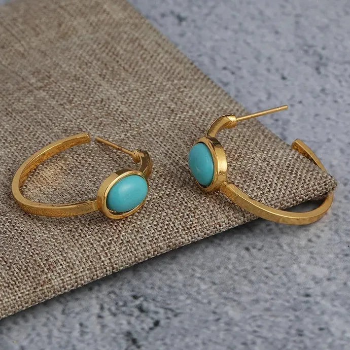 Vintage Oval Turquoise Hoop Earrings for Women Zinc Alloy Delicate Jewelry Gift