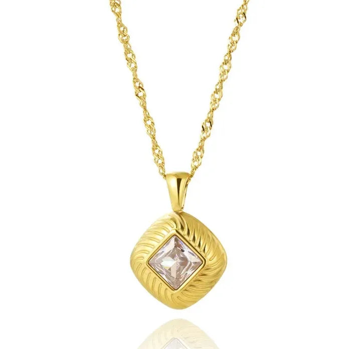 Retro Hip-Hop Multicolor Geometric Square Crystal Pendant Necklace Cuba Chain Women