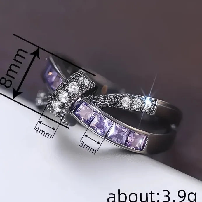 Elegant Bowknot Women’s Ring with Purple CZ Inlay for Party Fashion