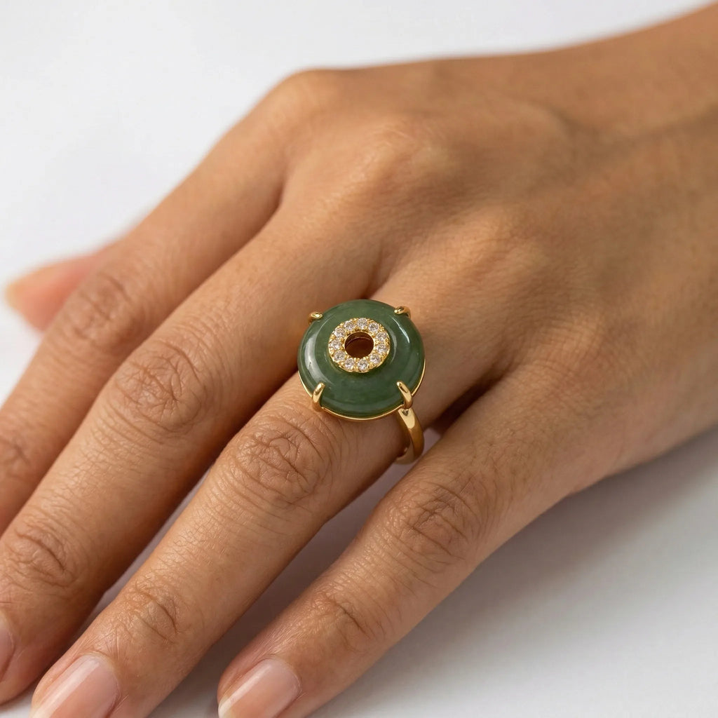 18K Gold Plated Green Donut Stainless Steel Ring for Women Wedding Jewelry