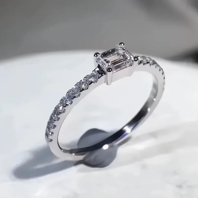 Women’s Thin Brass Wedding Ring with Cubic Zirconia Geometric Design Jewelry