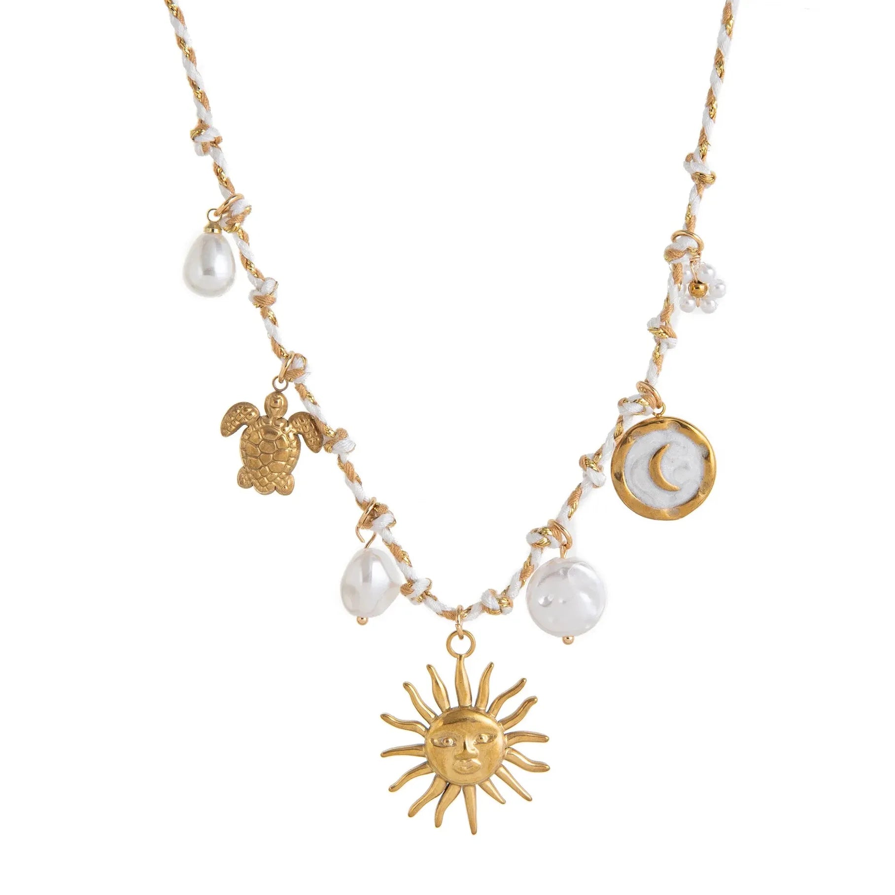 Pearl Marine Organism Pendant Choker Necklace Rope Shell Coral Beach Jewelry
