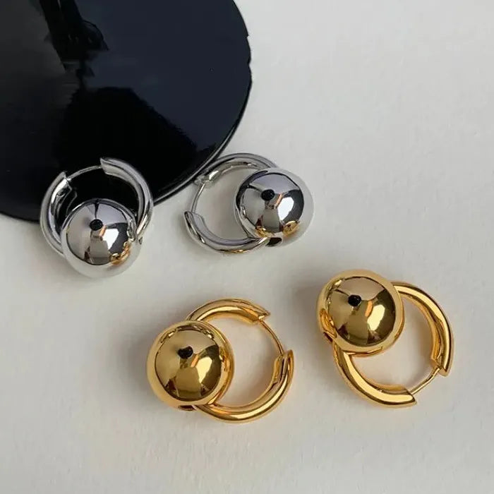 Gold Geometric Ball Hoop Earrings for Women Zinc Alloy Gift 2026