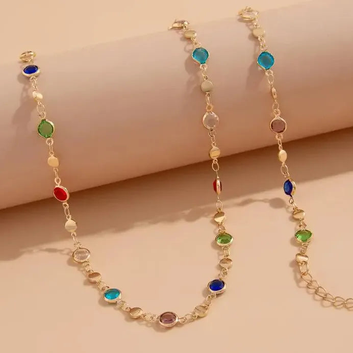 Zinc Alloy Colored Glass Crystal Waist Chain for Women Punk Bikini Jewelry Y2K