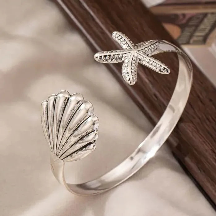 Adjustable Stainless Steel Starfish Cuff Bracelet for Women Men Jewelry