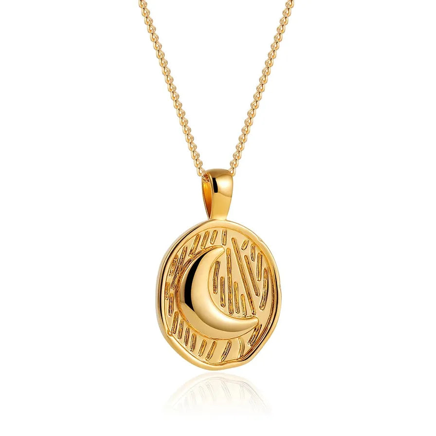 18K Gold Plated Oval Sun Star Pendant Necklace for Women Hypoallergenic Choker Stainless Steel
