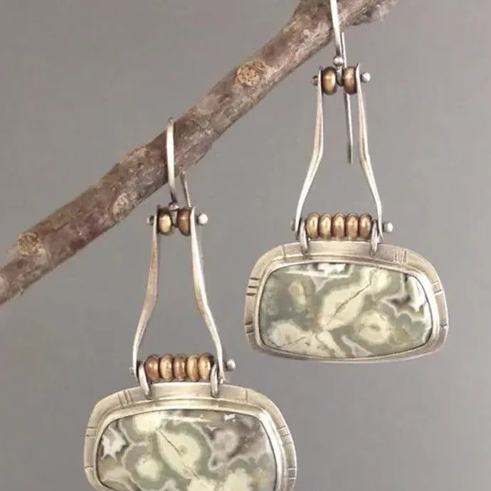 Retro Silver Metal Inlaid Resin Drop Earrings for Women’s Parties Engagements